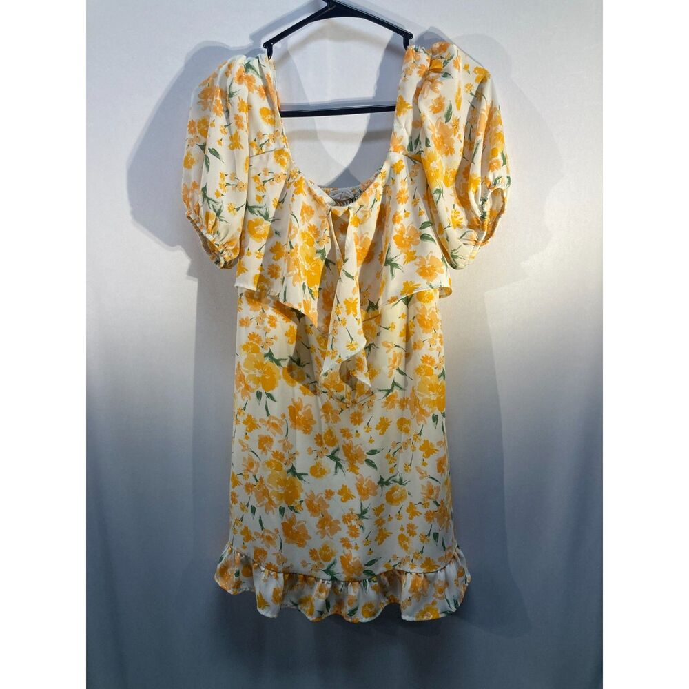 Yellow Floral Smocked Sundress Puff Sleeve Square Neck Cottagecore